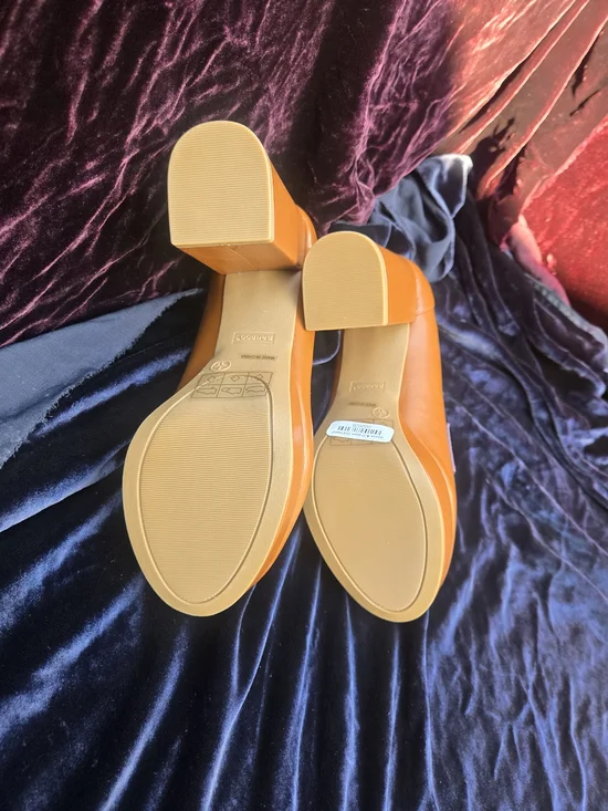 Bamboo Colorblock Platform Loafer Heels Orange Navy Red Chunky Heel Size 7 - Picture 3 of 5